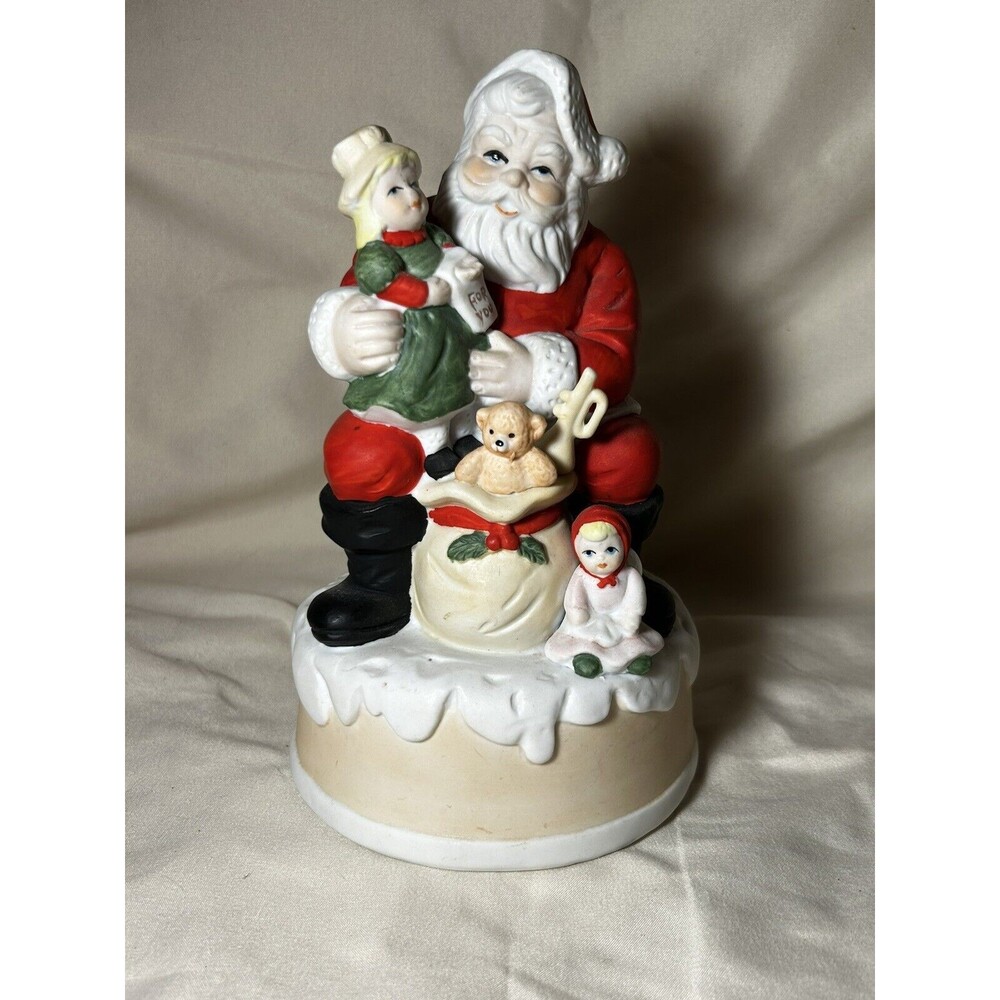Musical Santa Porcelain Music Knick Knack Plays “Toyland” Christmas Decor